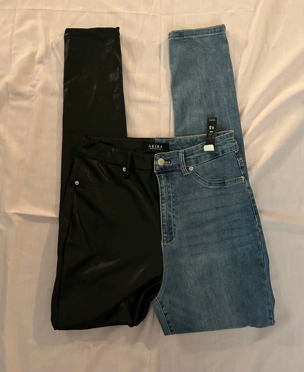 Trending Akira Faux Leather Denim Pants Size 15 Split Leg Colorblock